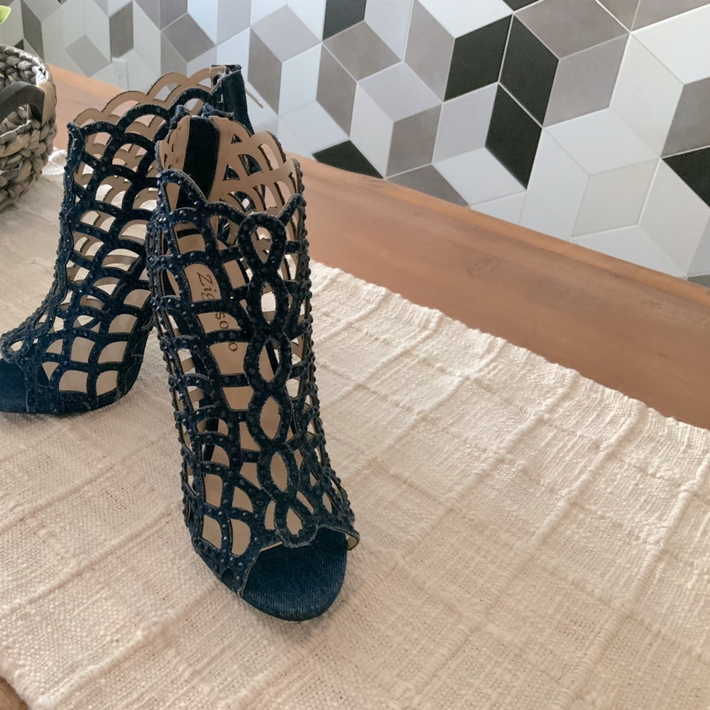 Elegant Navy Blue  denim Women's Heels